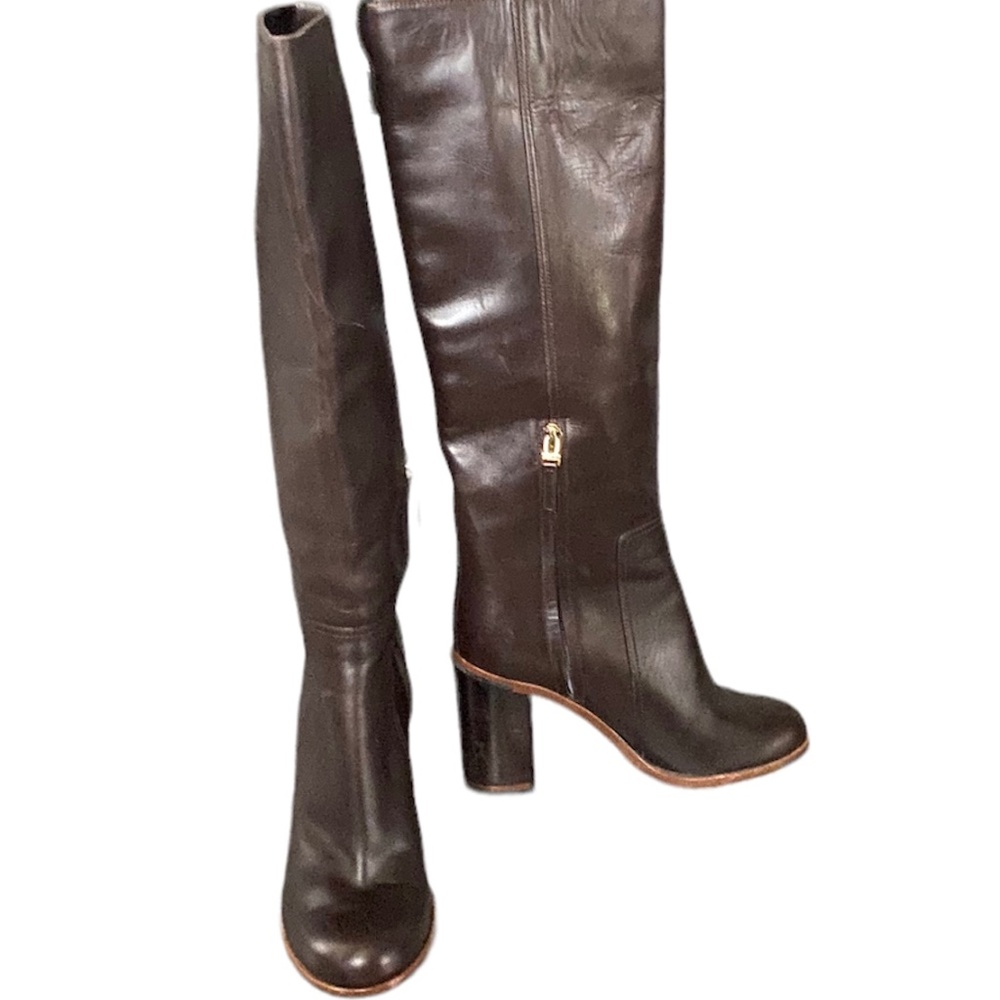 Authentic FENDI Tall Leather Boots Stacked Heel Sz 36 6